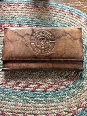 Green Bay Packers Brown Leather Checkbook Wallet